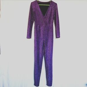 Vintage purple sparkle bodysuit 70s disco onesie